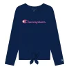 Girls 7-16 Champion® Classic Script Tie Front Tee -Champion Shop 5547932 Navy