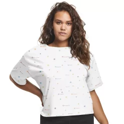 Plus Size Champion® Cropped Graphic Tee -Champion Shop 5656130 Scattered Logos Oxford